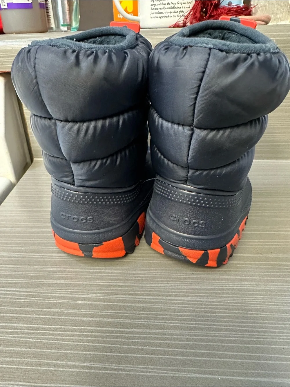 CROCS Navy and Orange Kids' Puffer Winter Clogs